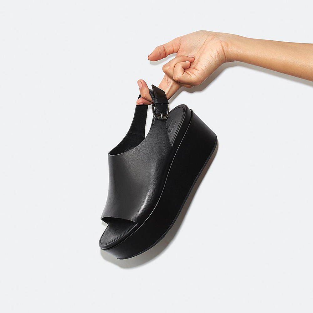 Fitflop Womens Wedge - Eloise Leather Back-strap - Black - 640-ZWNISM